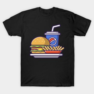 Fast Food Burger Frech Fries And Coke Illustration T-Shirt